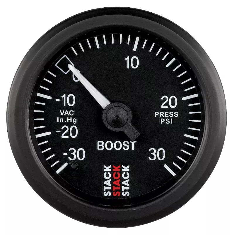 Autometer 52mm Stack Instruments -30INHG to +30PSI Mechanical Boost Gauge – Black