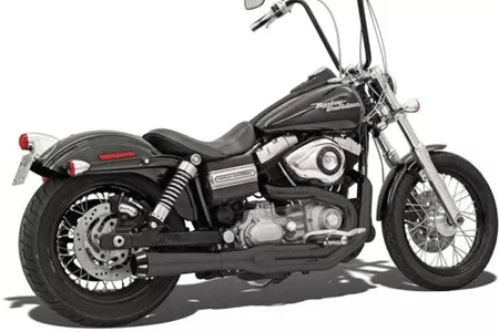 Bassani Road Rage II 2-Into-1 Mega Power System for Harley Davidson Dyna '91-17 (W/ Mid or Forward Controls) Black w/ Black Billet End Caps & Contrasting Machined Flutes