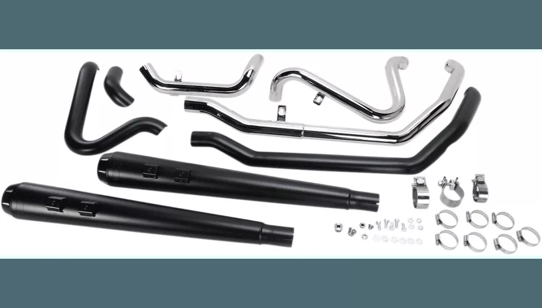 Bassani True-Dual Down Under System w/ Megaphone Mufflers for '09-16 Harley Davidson Touring Models - Black