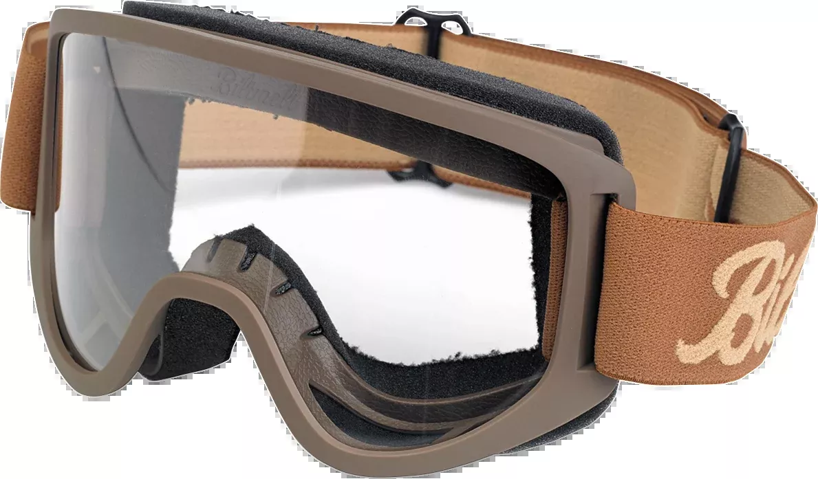 Biltwell Moto 2.0 Goggle - Script - Chocolate - Clear Lens - 2101-5801-012