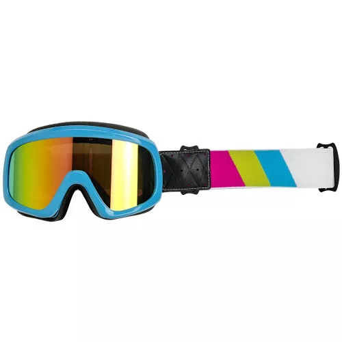 Biltwell Overland 2.0 Tri-Stripe Goggle - Jet Boat Blue/Yellow/Pink