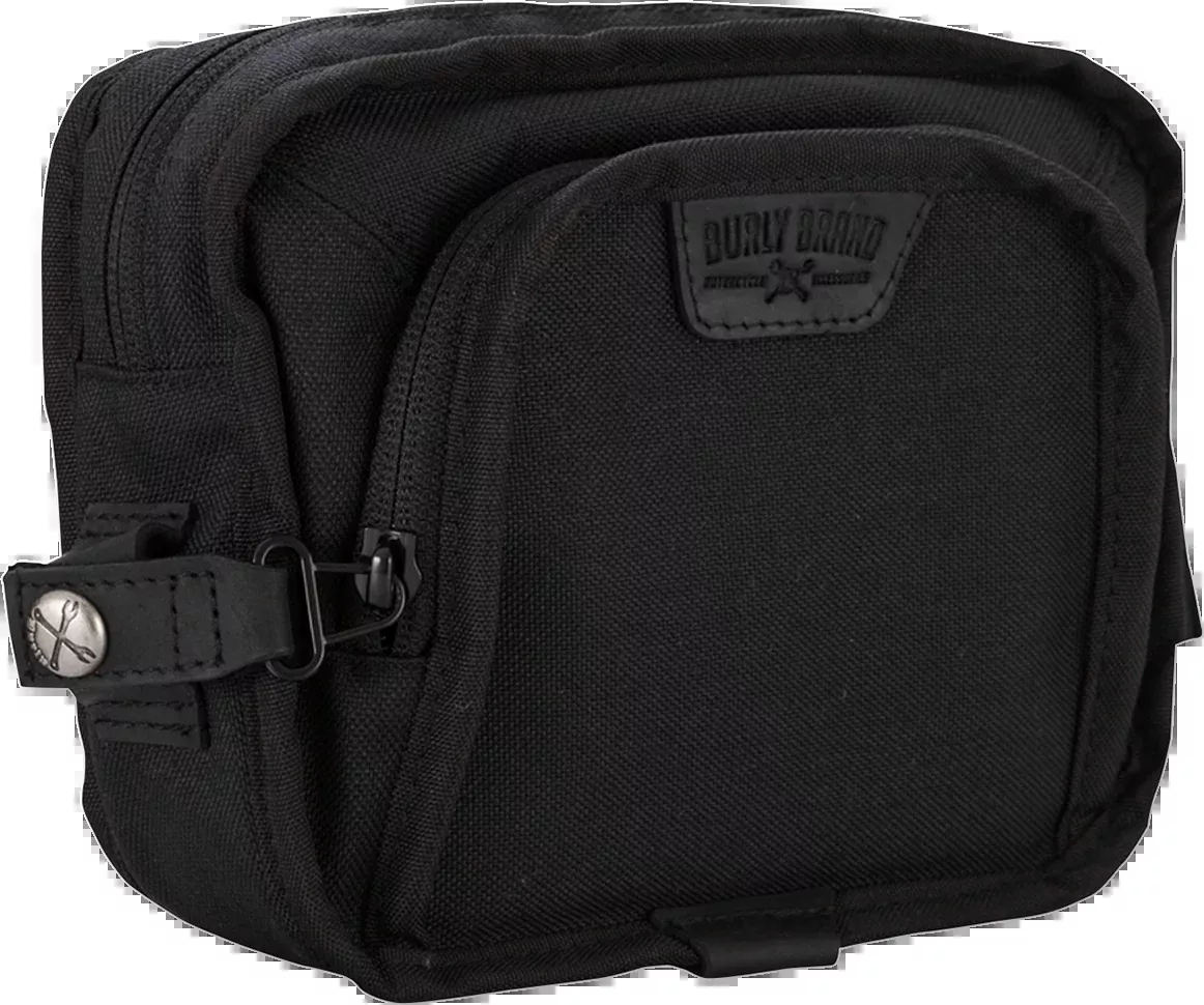 Burly Brand Universal Black Motorcycle Handlebar Bag with Anti-Flail Snap System