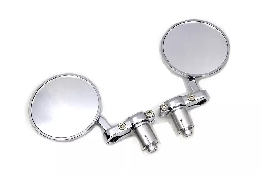 Cafe Style Mirror Set Pair Chrome for 1" Bars Harley-Davidson & Custom Moto