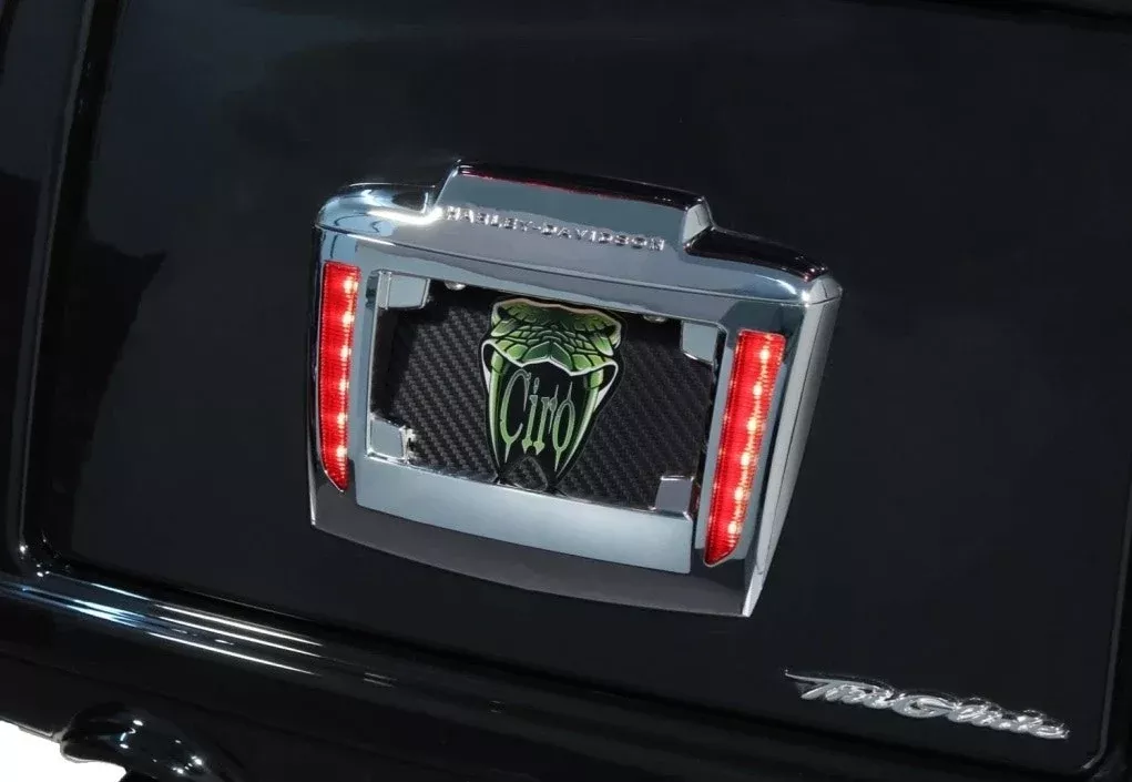 Ciro 40080 Chrome License Plate Frame & Red LED Running Light Harley Trike 09-Up