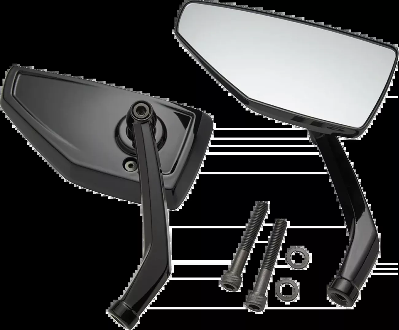 Ciro Chicane Black Elongated Convex Side View Left/Right Motorcycle Mirror Set