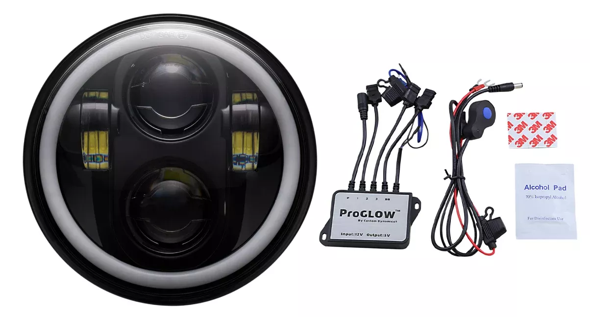 Custom Dynamics Black 5.75" ProGLOW Headlamp w/ RGB Halo & Controller