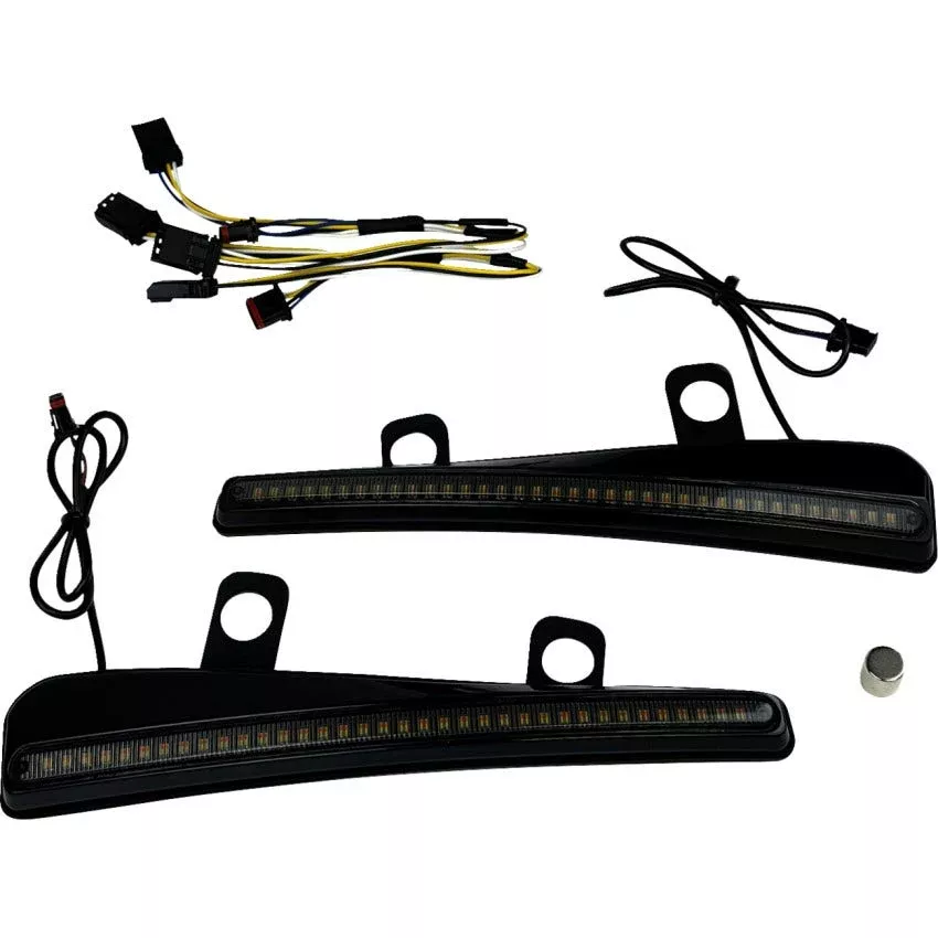 Custom Dynamics Black W/Smoke Lens LED Windshield Trim W/Turn Signals Harley