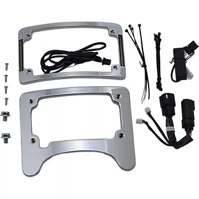 Custom Dynamics Chrome Tag Plate Frame w/ LED Light Signals 14-Up Harley Touring