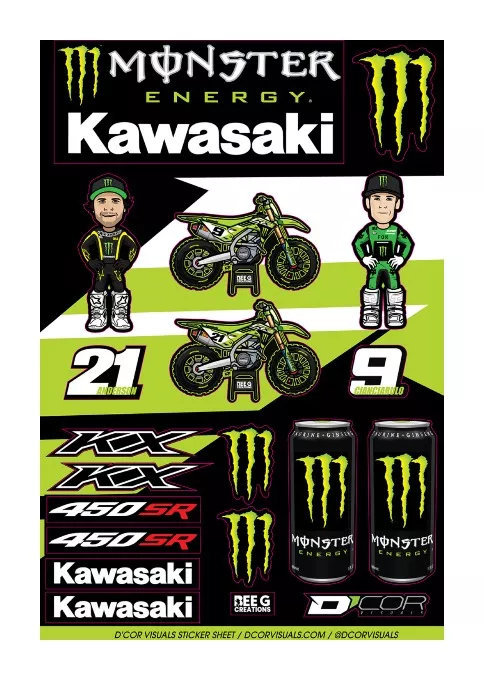 D'COR Visuals Monster Energy Kawasaki Bee G Creations Decal Sheet