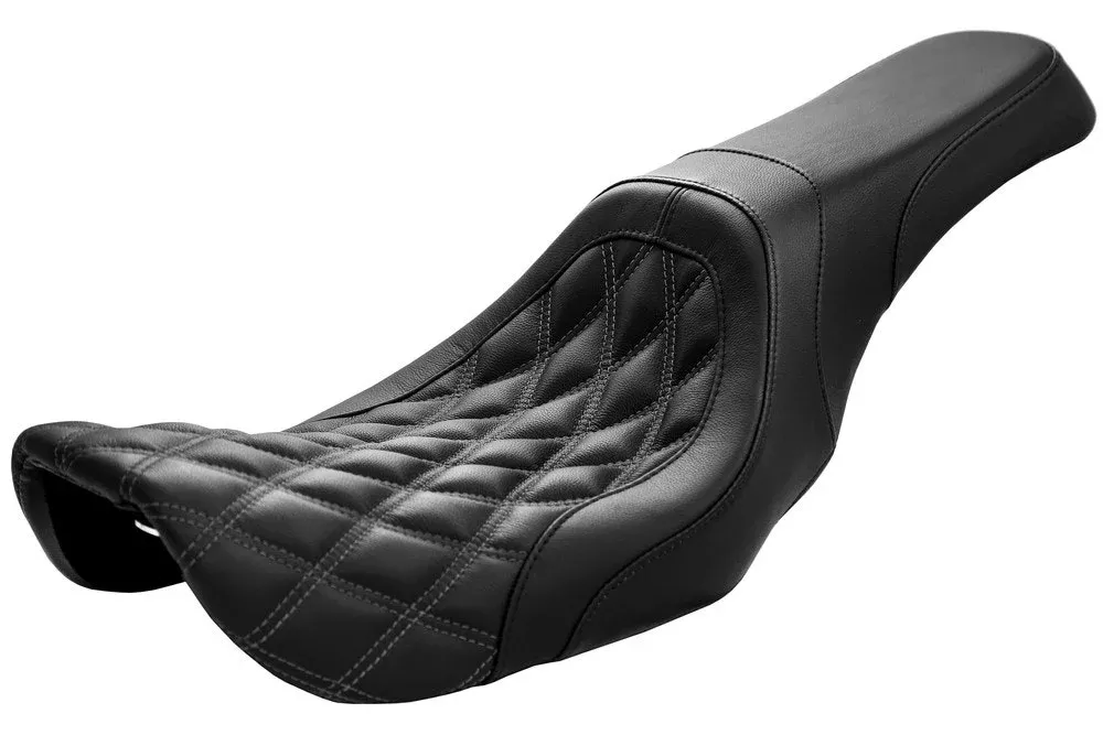 Danny Gray Weekday 2-Up Seat Leather Diamond Stitch Harley Dyna 06-17