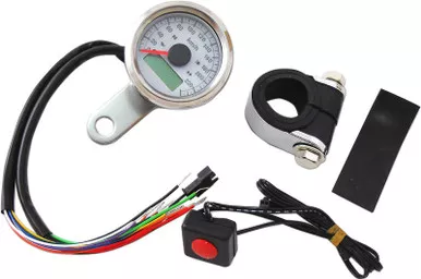 Drag Specialties 1-7/8″ Programmable Speedometer with Indicator Lights – Stainless Steel – 220 KPH LED White Face-2210-0419