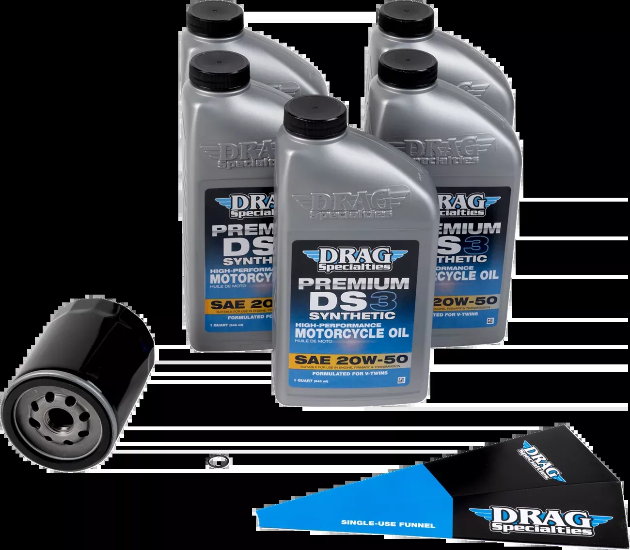 Drag Specialties 20W-50 DS3 Synthetic Black Engine Oil Change Kit for Harley M8