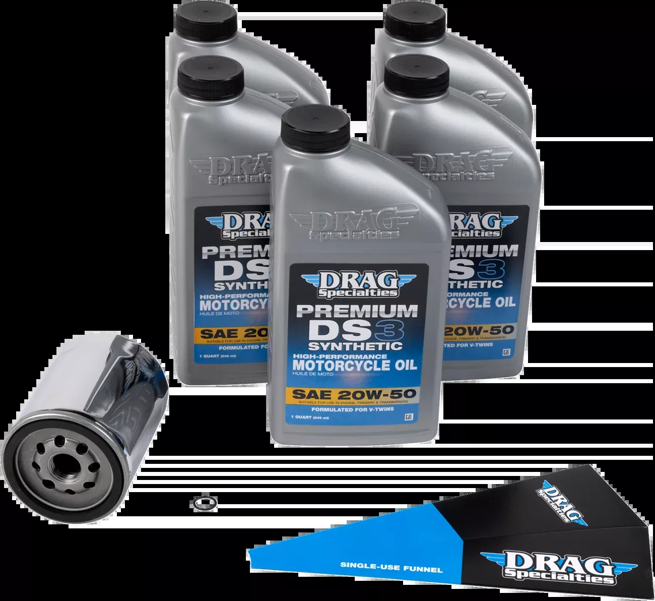 Drag Specialties 20W-50 DS3 Synthetic Chrome Engine Oil Change Kit for Harley M8