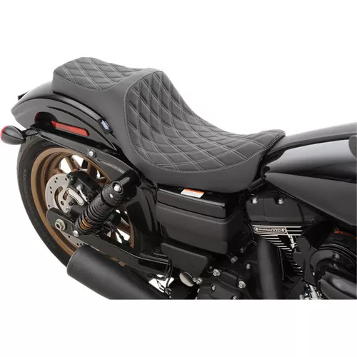 Drag Specialties Predator III Diamond Seat for 2006-2017 Harley Dyna - Silver Thread