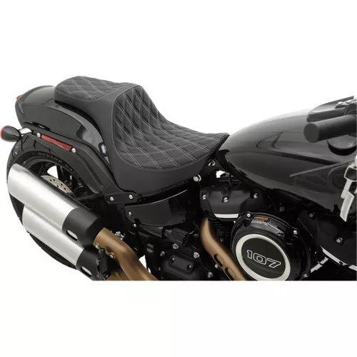 Drag Specialties Predator III Seat for 2018-2024 Harley Fat Bob - Double Diamond Silver