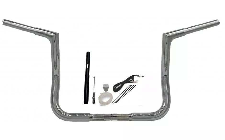 FBI Fat Baggers Chrome 12" EZ Install Flat Top Handlebar Pckg Harley FLH 21-22
