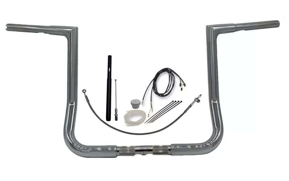 FBI Fat Baggers Chrome 14" EZ Install Flat Top Handlebar Pckg Harley FLH 21-22