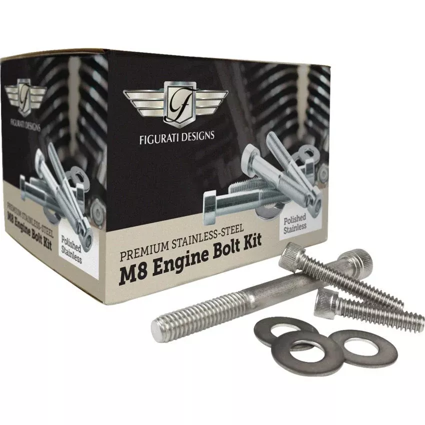 Figurati Polished Steel M8 Engine Bolt Kit 4 Harley 2017-2024 Touring & Softail