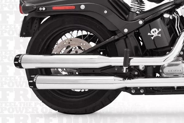 Freedom Performance 3¼ inch Signature Slip Ons for '07-17 FLSTN/FXSTB-Chrome w/ Black Tip