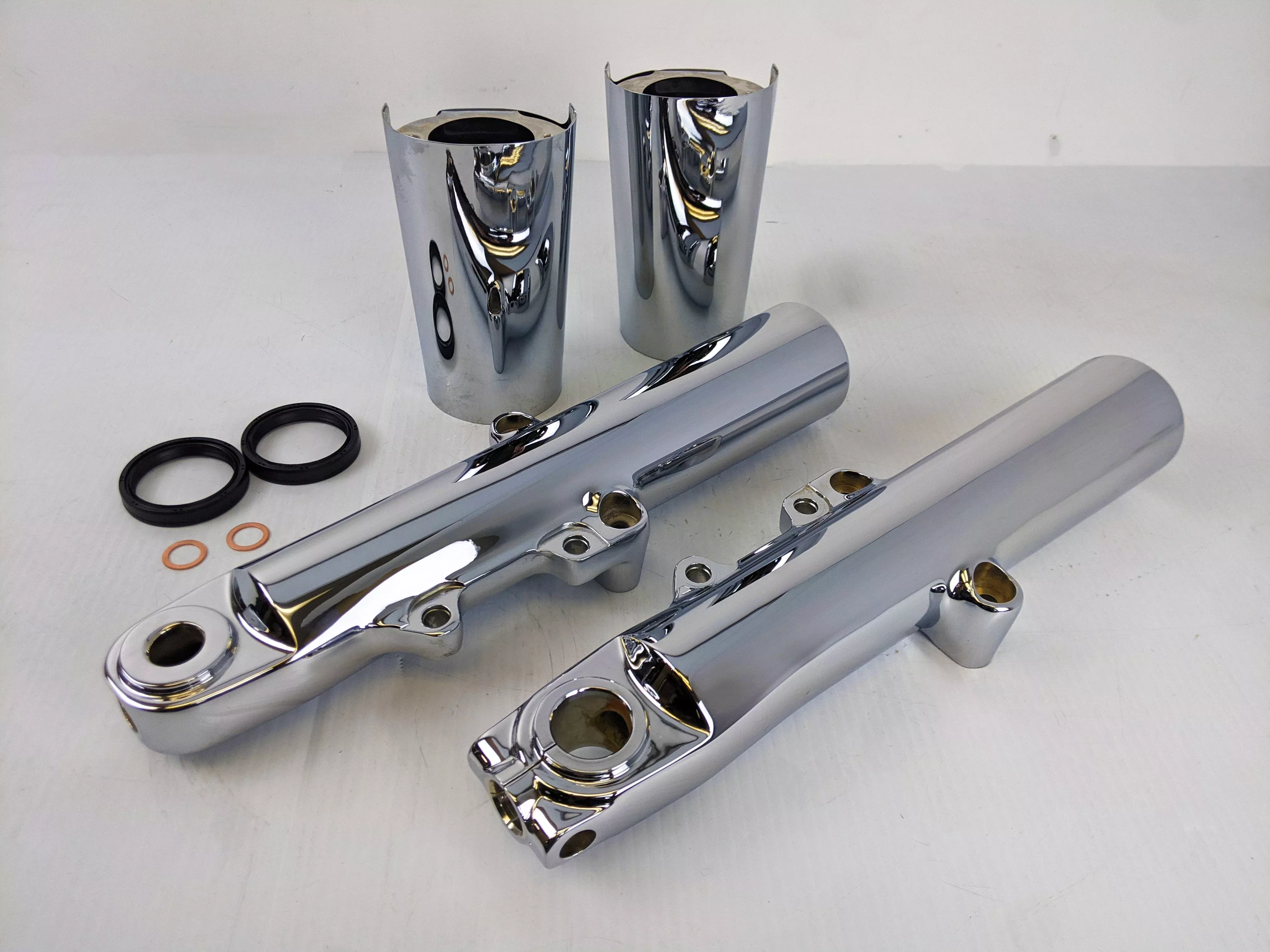 Harley Davidson 49mm OE Front End Chrome FLH Lower Legs Sliders Boots 14-22