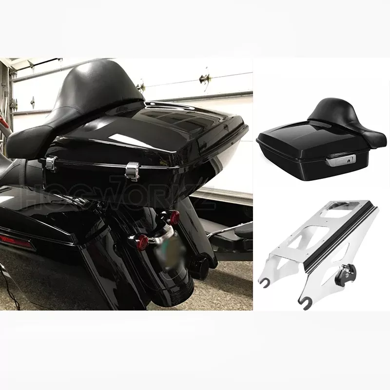 Hogworkz Vivid Black Chrome Hardware Chopped TourPak w/ Full Backrest & Mount