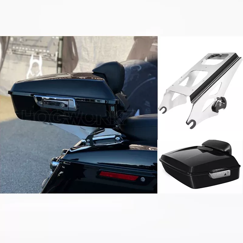 Hogworkz Vivid Black Rushmore Style Chopped TourPak w/ Slim Backrest & Mount