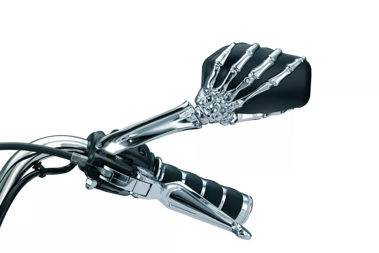 Kuryakyn Skeleton Hand Mirrors- Chrome Stem with Black Head (Pair)