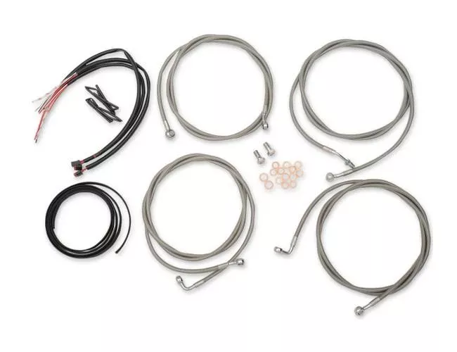 L.A. Choppers Complete Handlebar Installation Kit for Harley Davidson Touring with 18" to 20" Ape Hangers '17-Up with ABS - Stainless Braided (Does Not Include Electronic Throttle Control Extension)