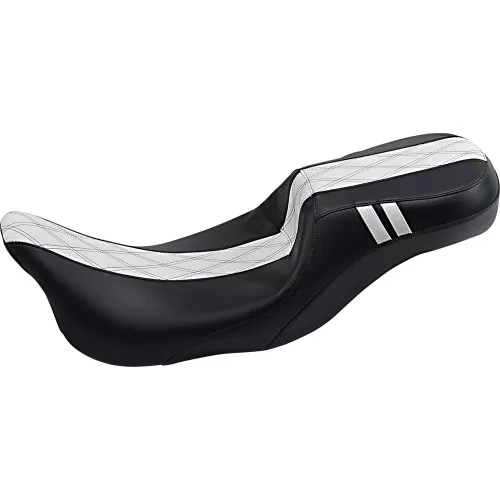 LePera Outcast Daddy Long Legs 2-Up Seat for 2008-2023 Harley Touring - Black/White Double Diamond Stitch