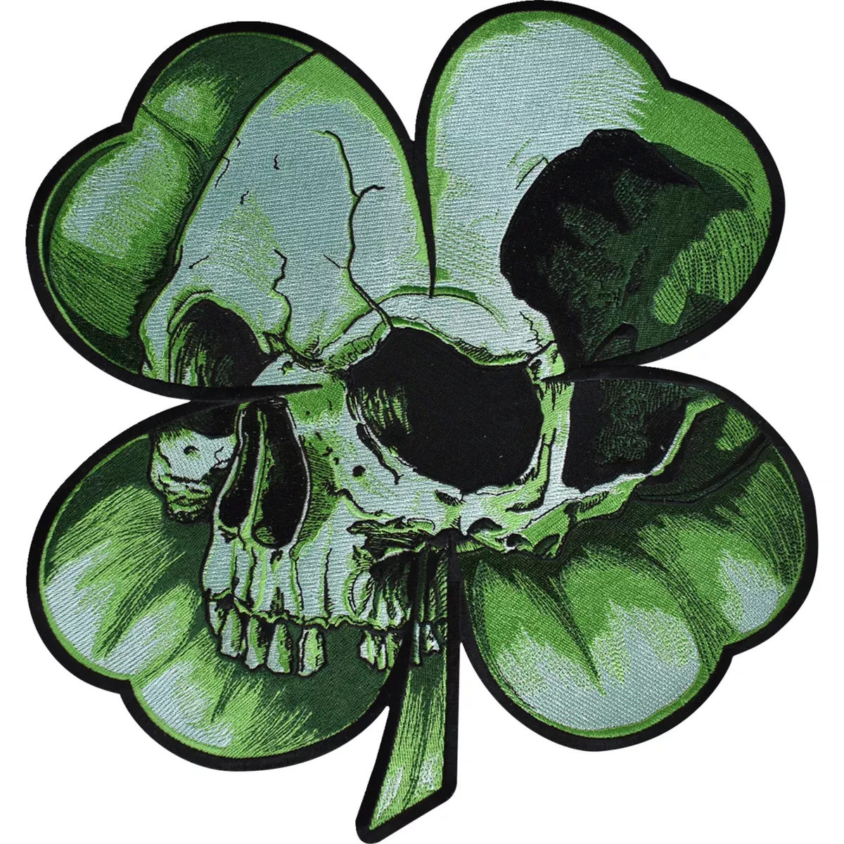 LETHAL THREAT 2840-0182 LT30246 Shamrock Clover Skull Embroidered Patch large