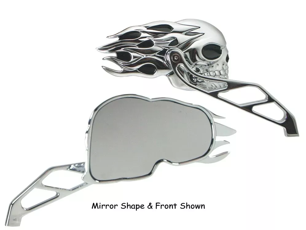 Mid USA 47056 V-Factor Flaming Skull Mirrors All Harley & Custom Chopper Bagger