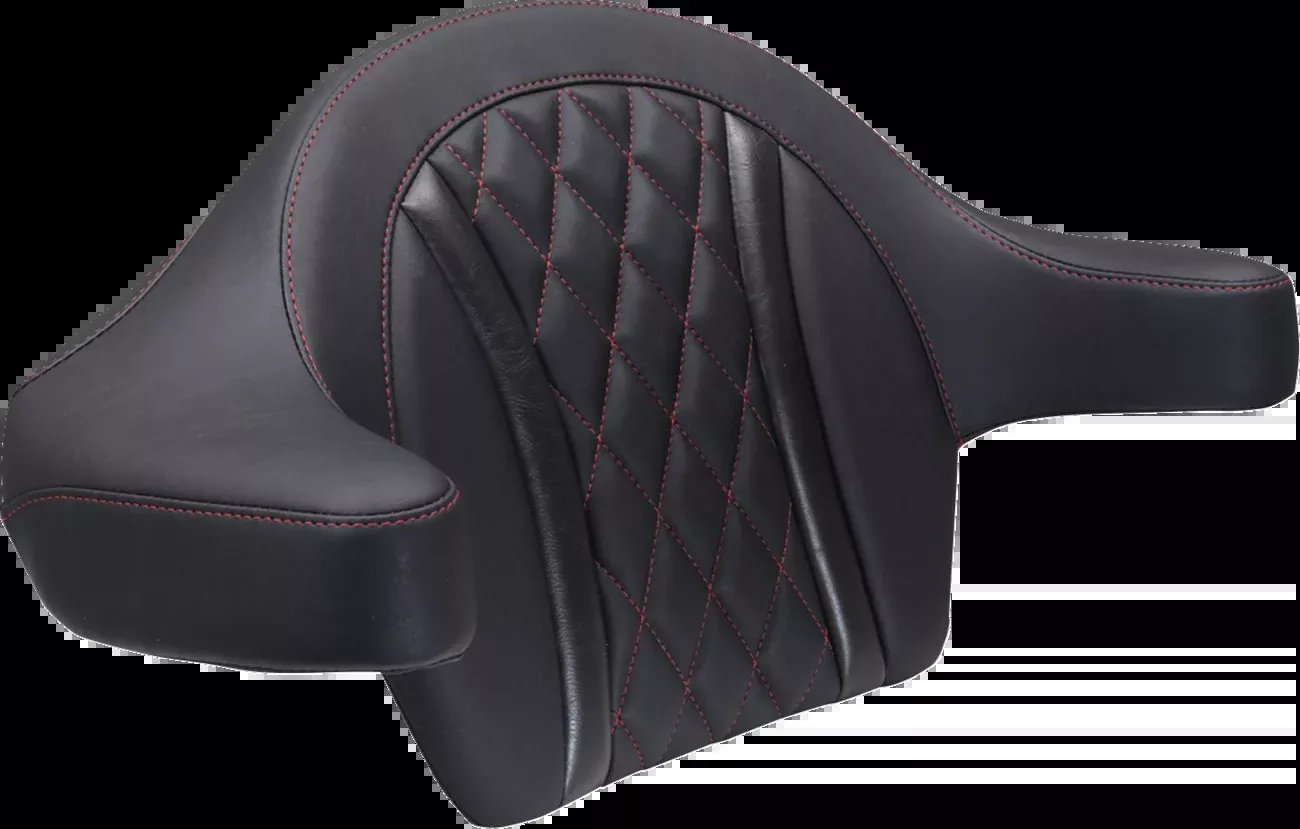 Mustang Deluxe Extended Arm Wrap-around Backrest - Diamond - Dark Cherry Stitch - FLT/FLH '23-'25 - 88430DC