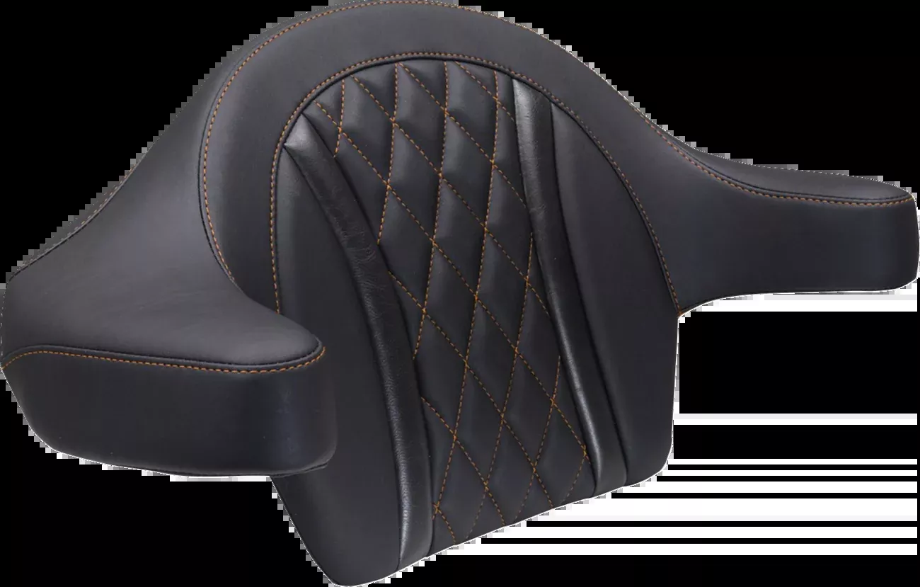 Mustang Deluxe Extended Arm Wrap-around Backrest - Diamond - Mandarin Orange Stitch - FLT/FLH '23-'25 - 88430MO