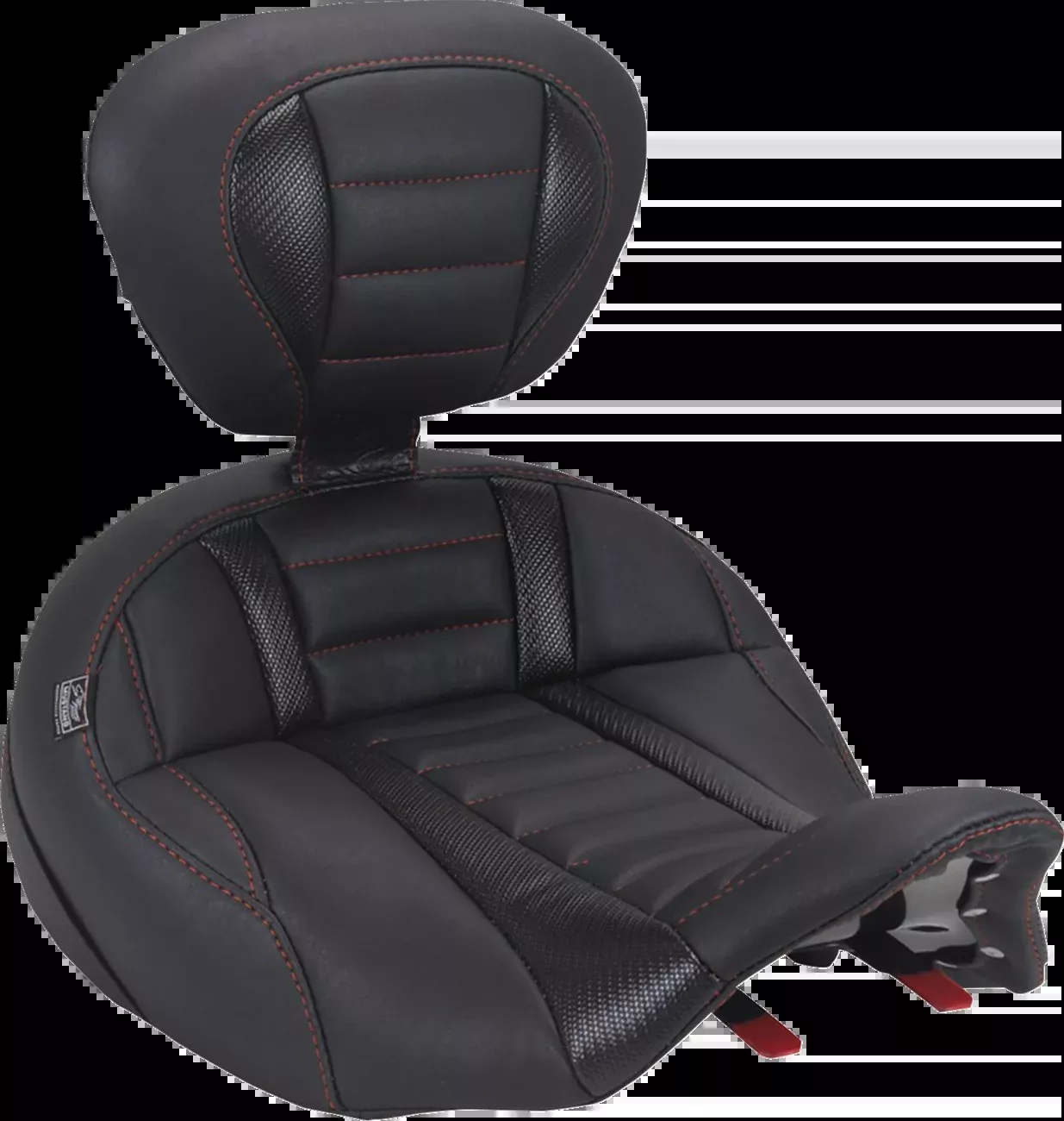 Mustang Deluxe Tour Red Stitch Solo Seat & Backrest fits 2023-26 Harley Touring