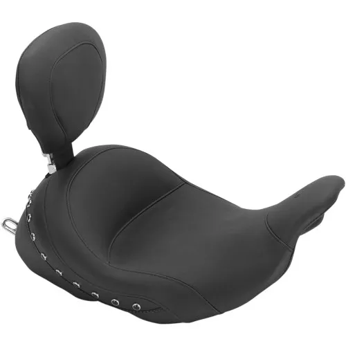 Mustang Lowdown Solo Seat w/ Backrest for 2009-2023 Harley Touring - Black Studs