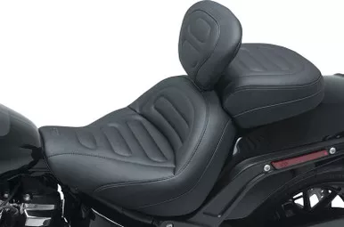 Mustang Max Profile Solo Touring Seat - with Driver Backrest - Black - Trapezoid Stitch - FXFB/FXFBS - 79334