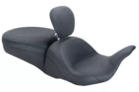 Mustang Seats One-Piece LowDown Seat with Driver Backrest for Harley Davidson Touring Models 2008-Up-Chrome Studs (Not for '24-Up FLHX/FLTR Models)