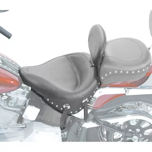 Mustang Wide Solo Seat w/ Backrest for 2000-2005 Harley Softail FXST/FLST - Studded
