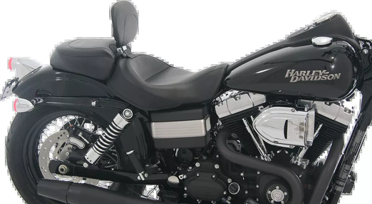 Mustang Wide Solo Seat - With Backrest - Vintage - Black - Smooth - FXD '06-'17 - 79358