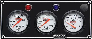 QuickCar 3-Gauge Panel Oil Pressure Water Temperature Voltmeter Black 61-6717