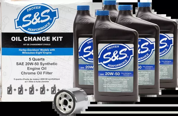 S&S Cycle Oil Change Kit – Chrome Filter – M8 – 5 US Quarts