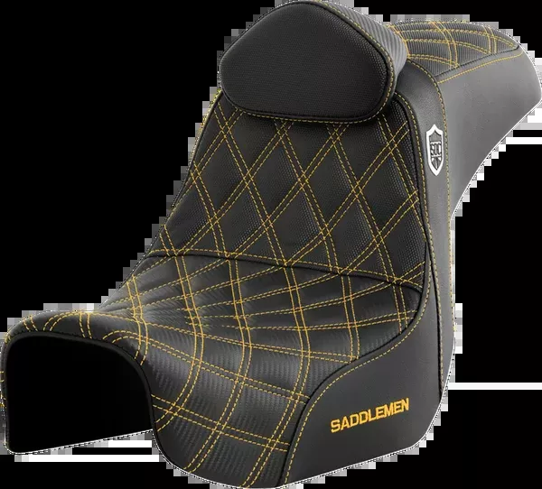 Saddlemen Pro Series SDC Performance Seat – W/ Backrest – Gold Stitch – Dyna ’06-’17