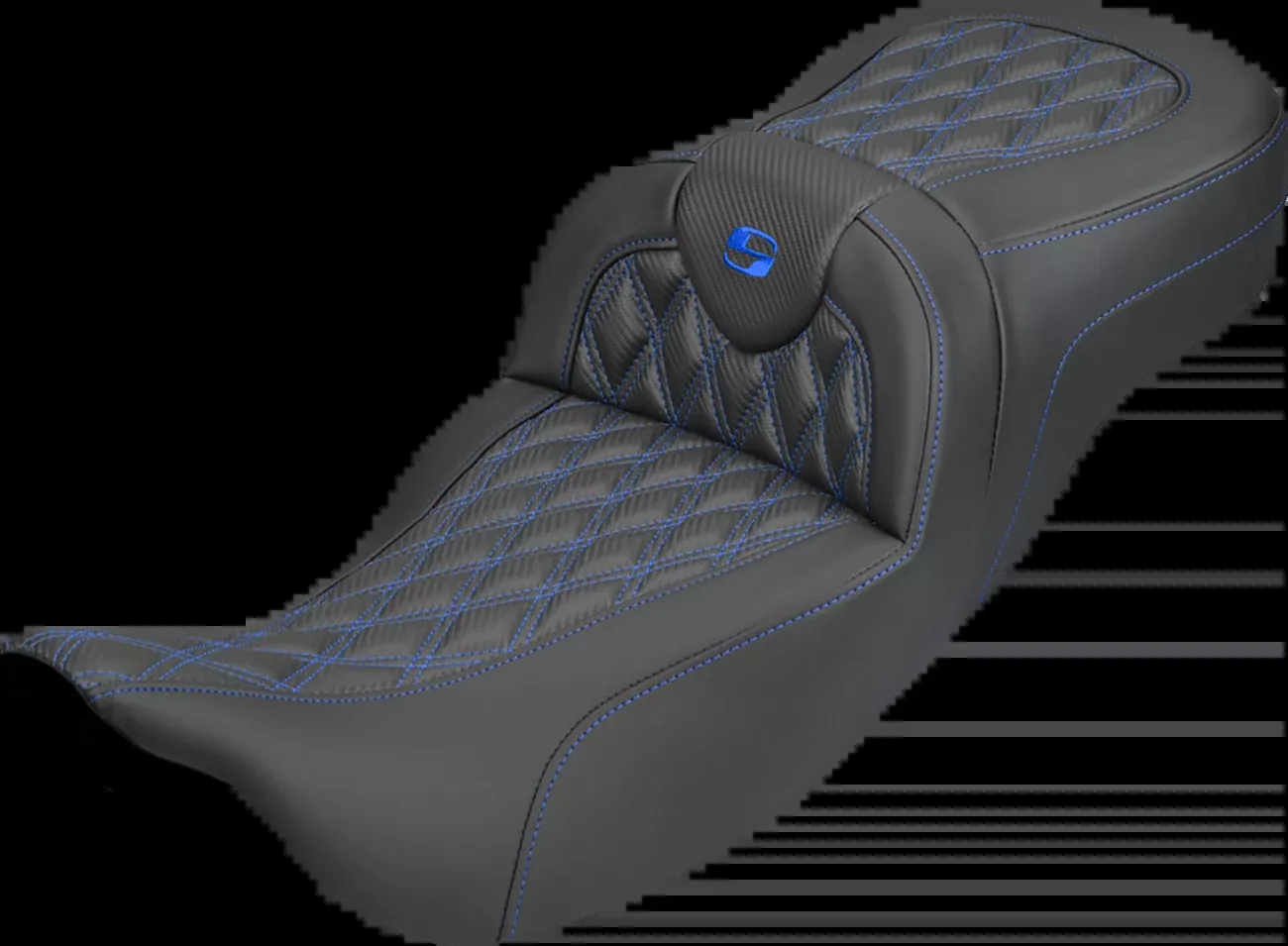 Saddlemen Roadsofa Blue Lattice Carbon Extended Seat for 2008-25 Harley Touring