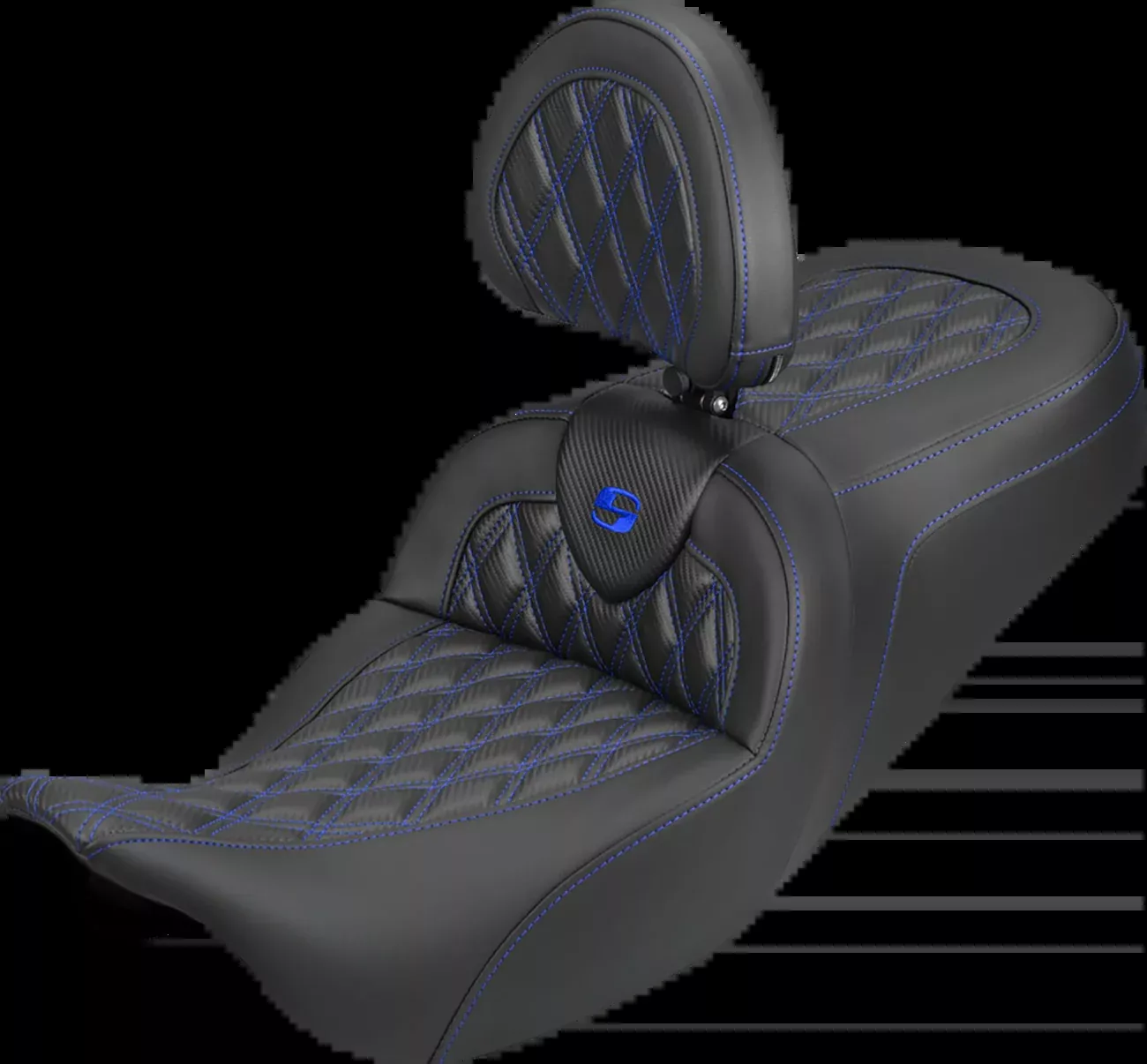 Saddlemen Roadsofa Blue Lattice Carbon Seat & Backrest for 08-25 Harley Touring