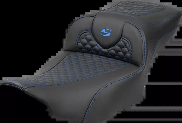 Saddlemen Roadsofa™ Extended Reach Seat – Dragon Scale Stitch – Blue Stitch-W/O Backrest – FLTR/FLHX ’23-’24