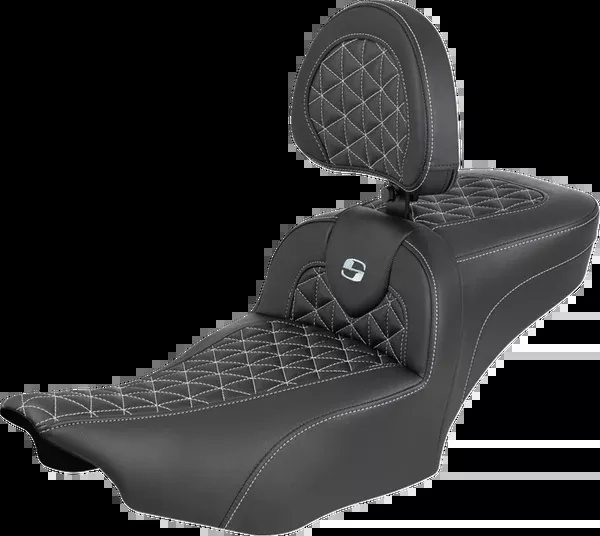 Saddlemen Roadsofa™ Extended Reach Seat – With Backrest – Silver Stitch – FLH/FLT ’23-’25