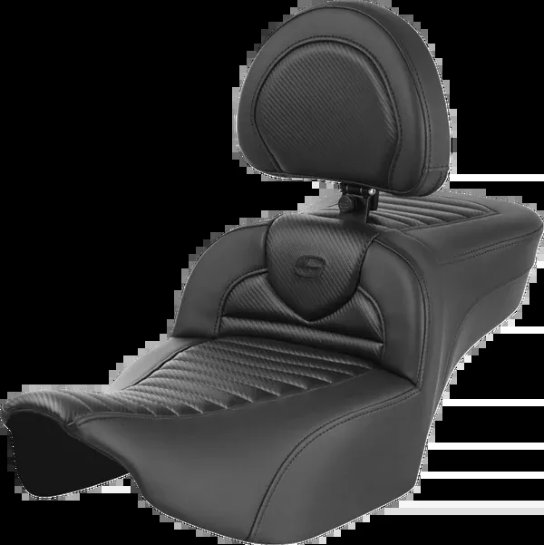 Saddlemen Roadsofa™ Extended Reach Seat - With Backrest - Tuck-N-Roll - Carbon Fiber - FLTR/FLHX '23-'24