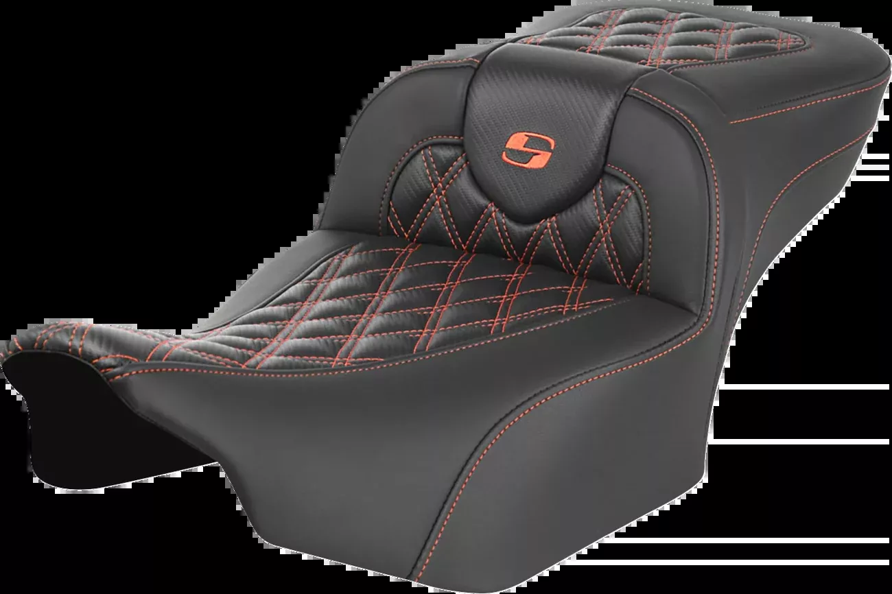 Saddlemen Roadsofa™ Extended Reach Seat - without Backrest - Lattice Stitch - Orange Stitch - FL/FX '23-'24 - 823-07-20703