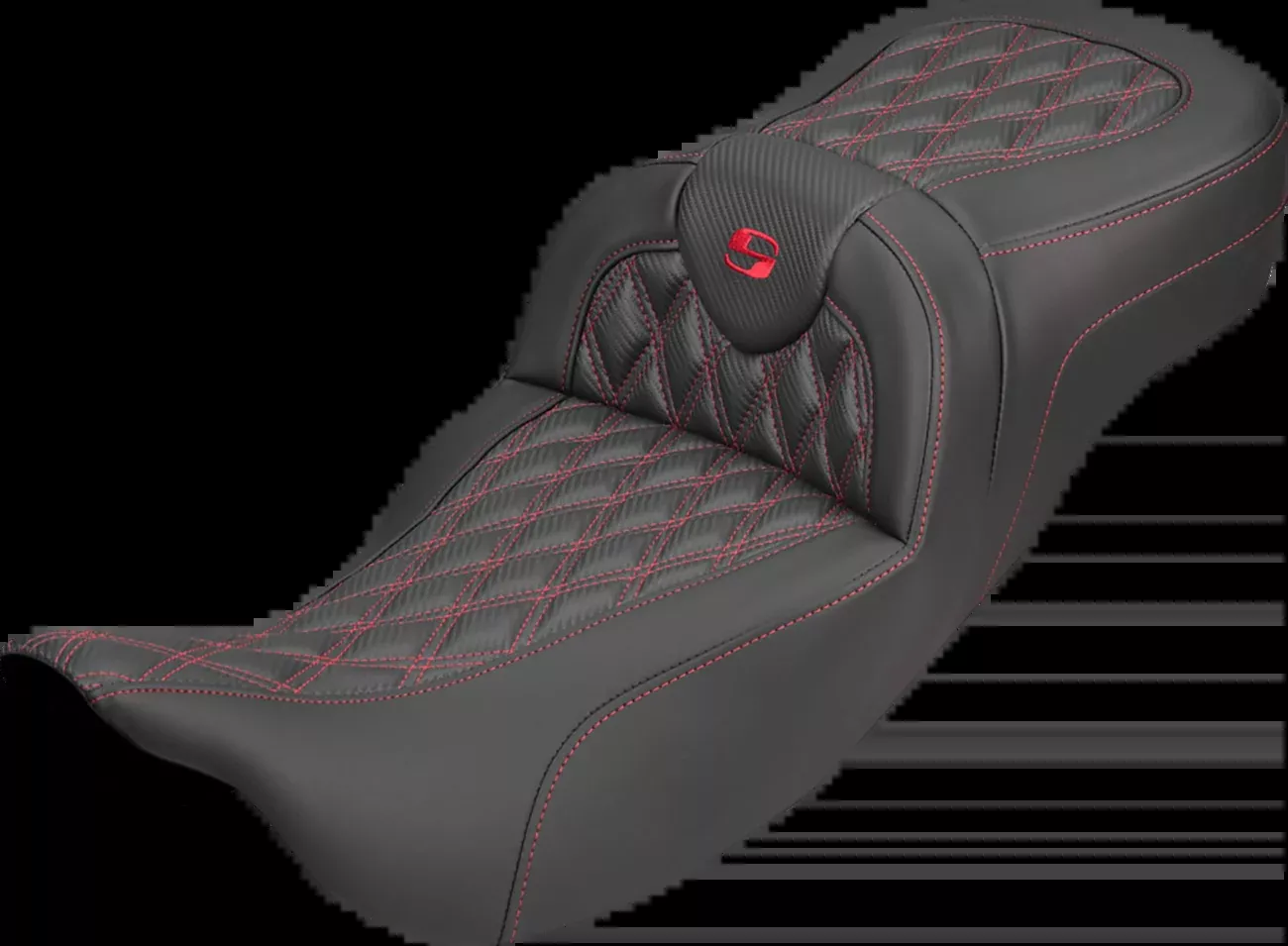 Saddlemen Roadsofa Red Lattice Carbon Extended Seat for 2008-2025 Harley Touring