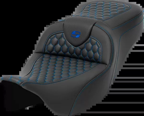 Saddlemen RoadSofa™ Seat – Honeycomb – Blue Stitch – Without Backrest – FLH/FLT ’08-’23